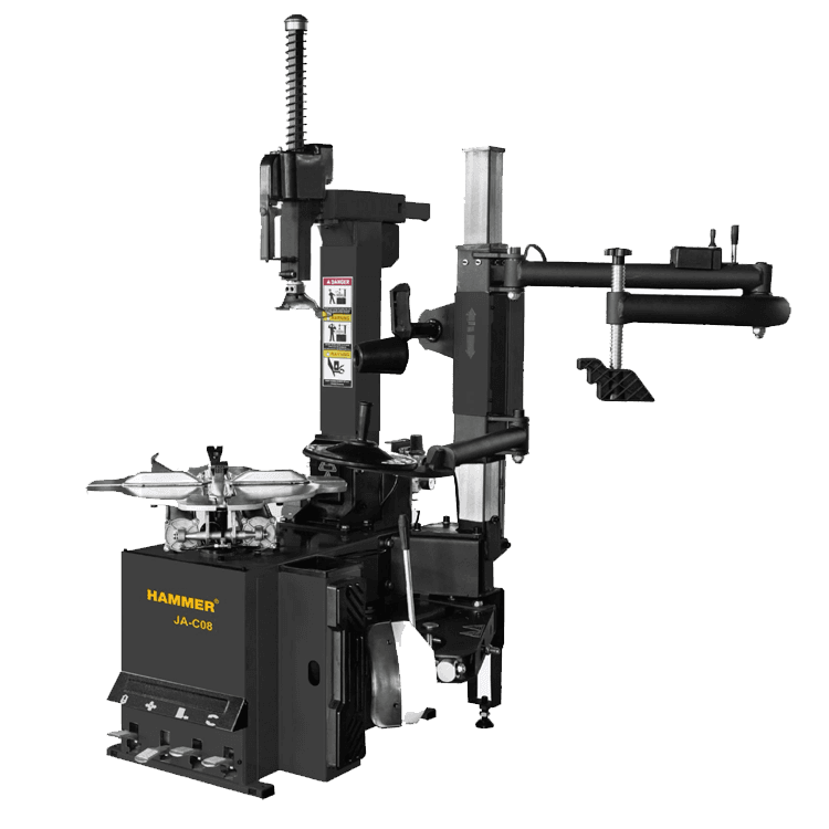 Tire removal and installation machine with assist arm up to 24 inches